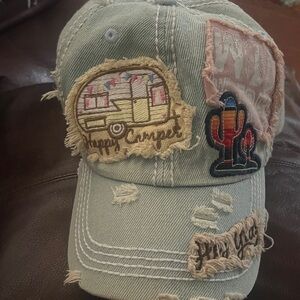 Distressed Denim Cap with Patches